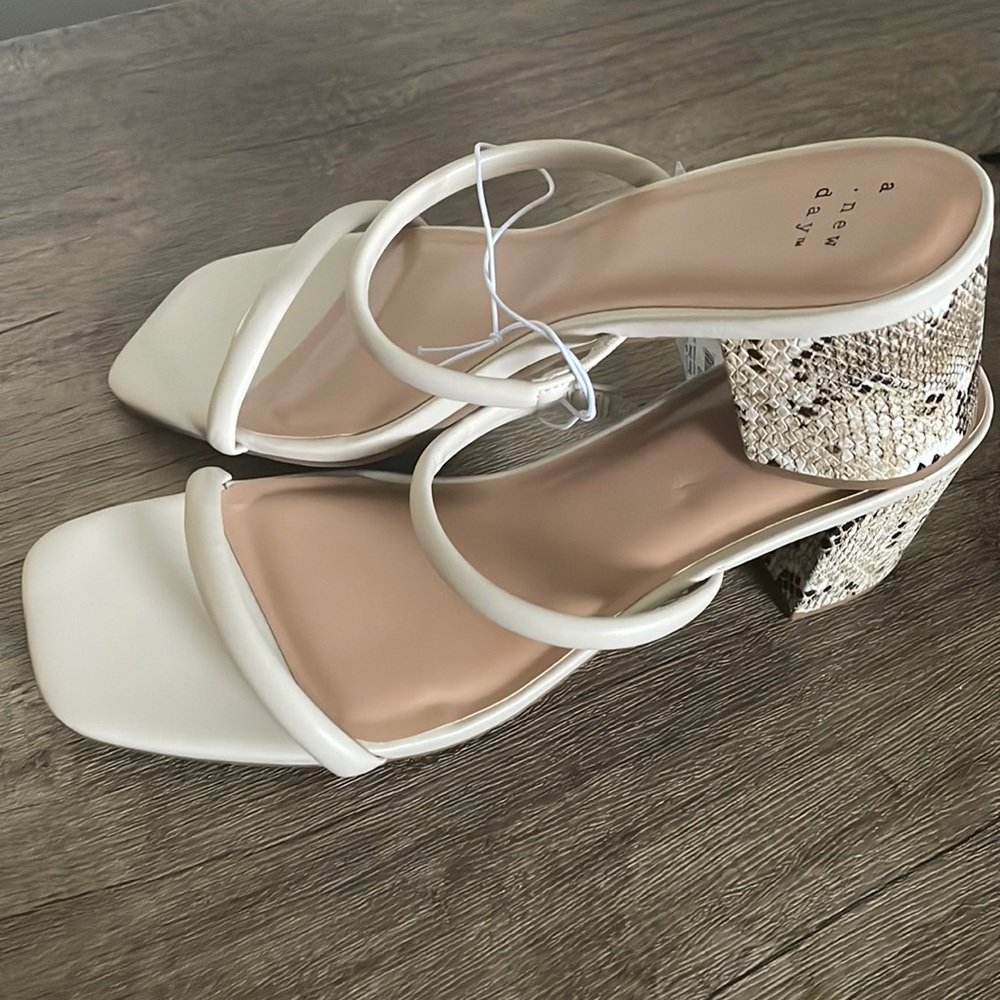 White Reptile Skin Block Mid Heels